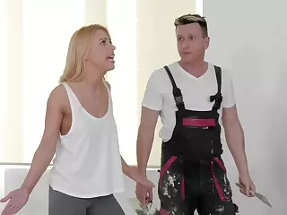Sweet blonde gets laid with the repair guy in crazy shag