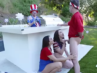 4th of July foursome party for the girls to hack their orgasm
